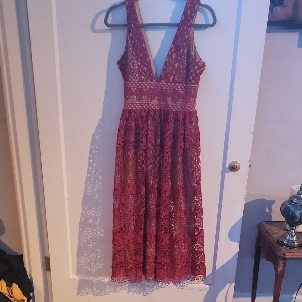 Boohoo Red Plunge Sundress Backless